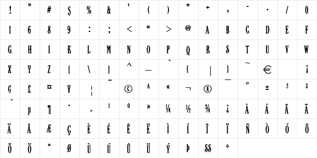 URWBetaComD Regular  glyph index