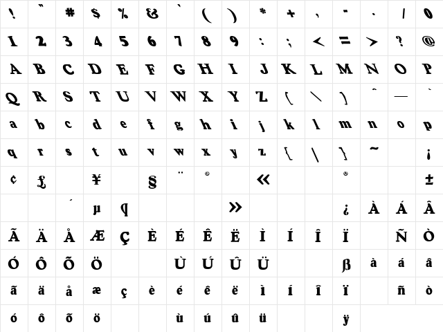 OSWALDblack Lefties Regular  glyph index