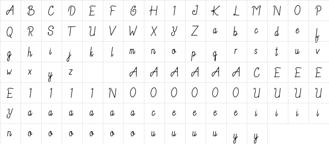 Helendia Script  glyph index