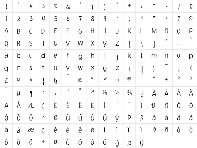 JacobyICG XLight  glyph index