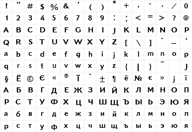 KudrashovSansC Normal  glyph index
