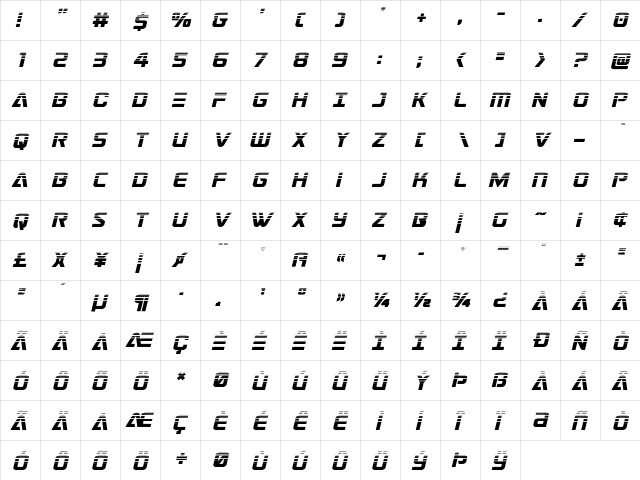 Astro Armada Halftone Italic Regular  glyph index