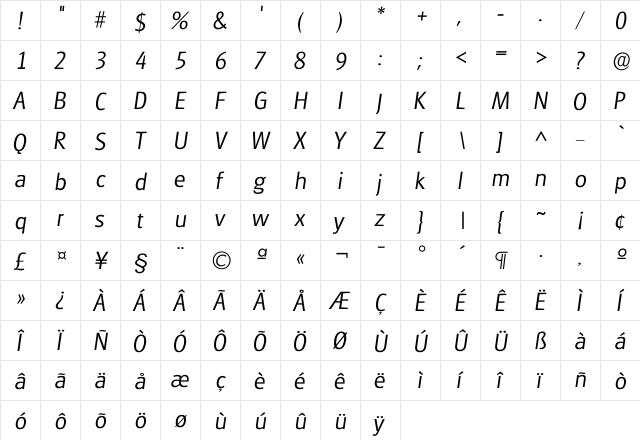 Iglasgow Light  glyph index