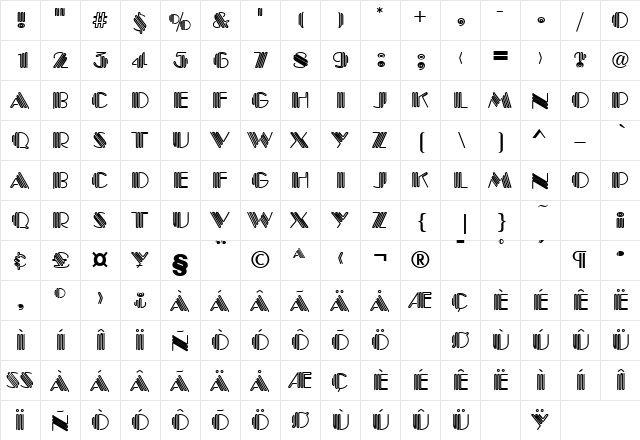 Piccolo Regular  glyph index