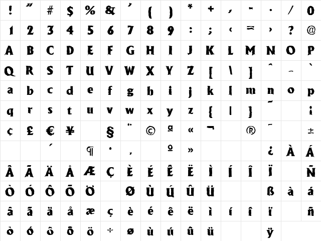 JacobBeckerAntique-Heavy Regular  glyph index