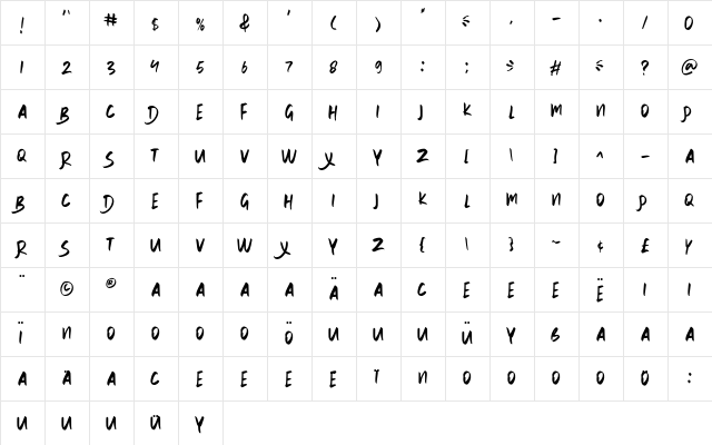 WILLDOM Regular  glyph index