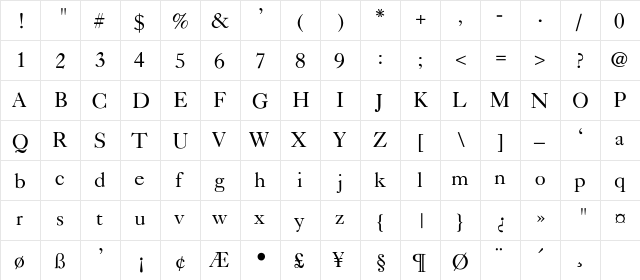 Tintinabulation Light Regular  glyph index