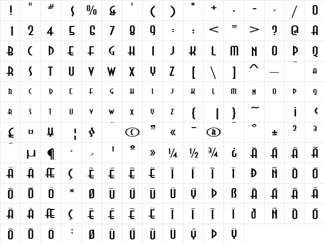 Asia-Extended Normal  glyph index