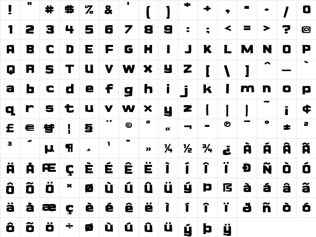 Cueva Thick  glyph index