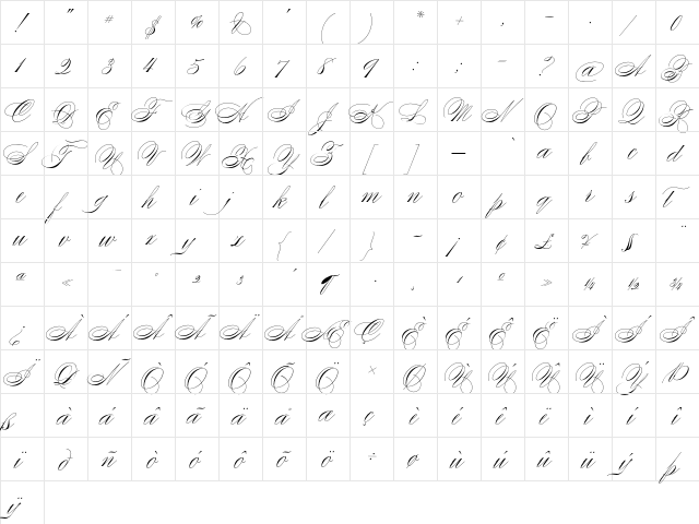 Compendium Regular  glyph index
