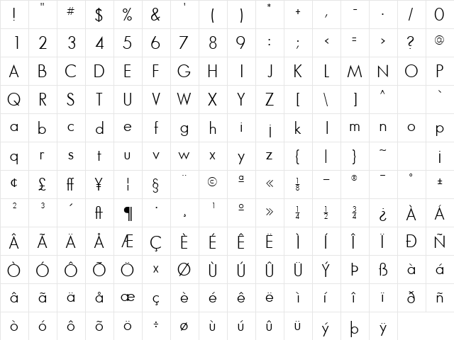 BouganBookSSK Regular  glyph index
