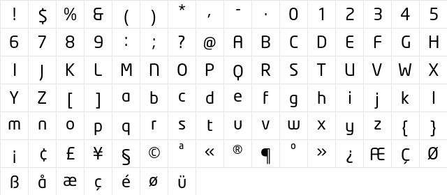 NeoTech Regular  glyph index