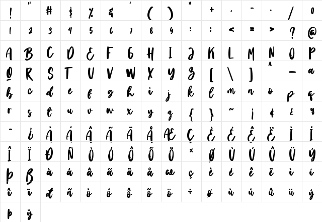 Homeday Regular  glyph index