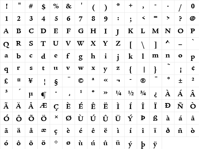 Legacy Serif ITC Regular  glyph index