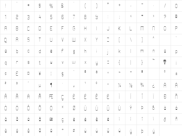 Elgethy Est Upper Condensed Regular  glyph index