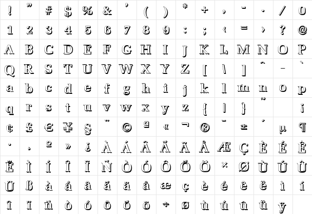 MarseilleShadow Bold  glyph index