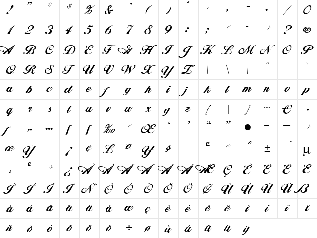 Andrea Regular  glyph index