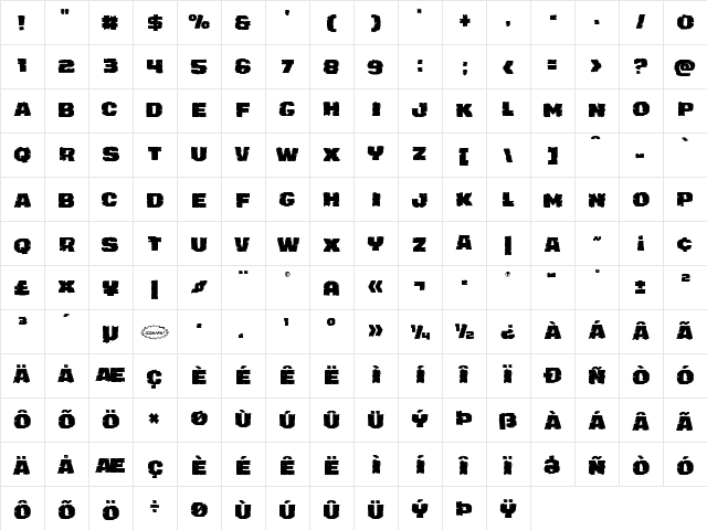 Jugger Rock Staggered Regular  glyph index