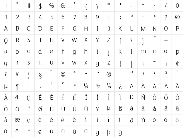 FS Lola Light Regular  glyph index