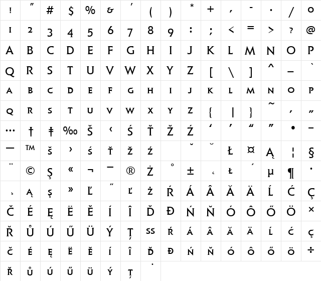 ElanItcSCTEEBoo Regular  glyph index