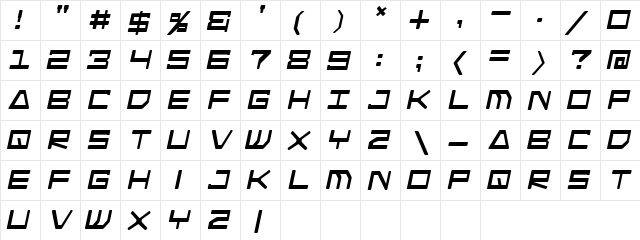 Android Nation Italic  glyph index