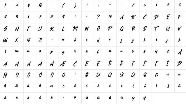 The Brat Regular  glyph index