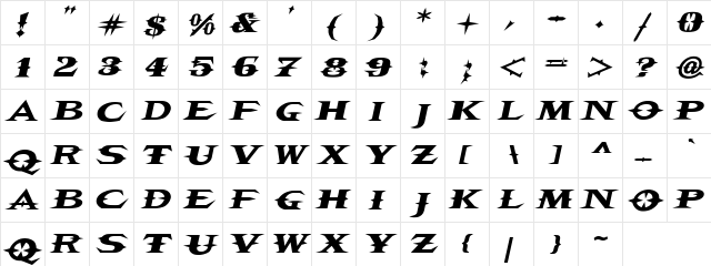 VTCBelialsBladeItalic Italic  glyph index