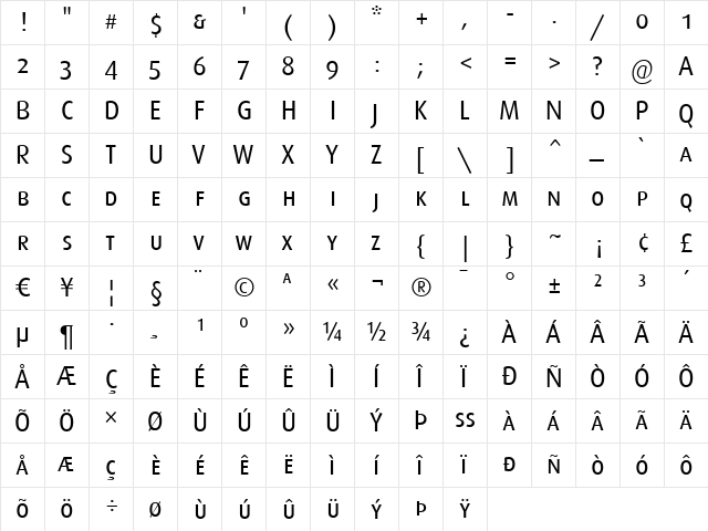 Dax-RegularCaps Regular  glyph index