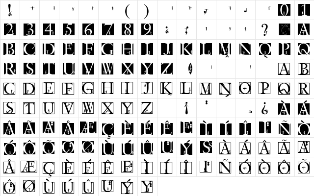 AIClassicalsBPlus Regular  glyph index