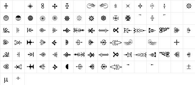 Decorea Regular  glyph index