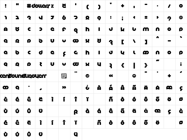InterFacer Regular  glyph index