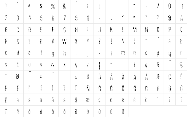 BlueSandblast Regular  glyph index