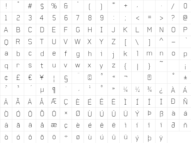 Baksheesh Thin  glyph index