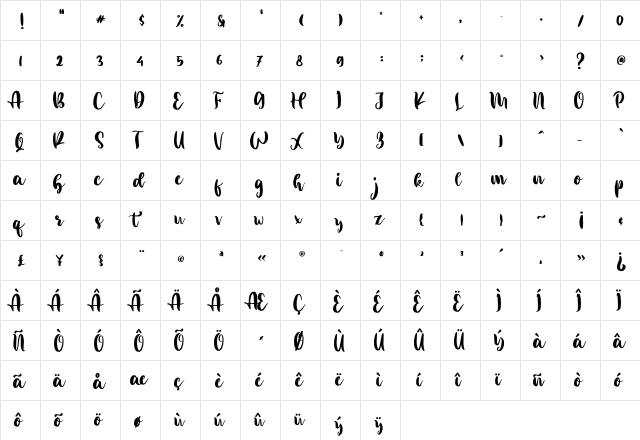 Better Weather Regular  glyph index