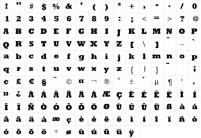 Rambault-Xbold Regular  glyph index