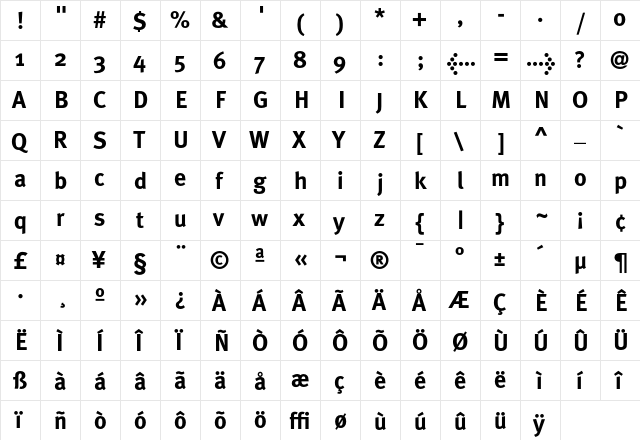 MetaPlusBold- Regular  glyph index