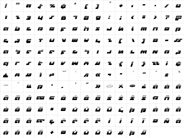 Boomstick Halftone Italic Italic  glyph index