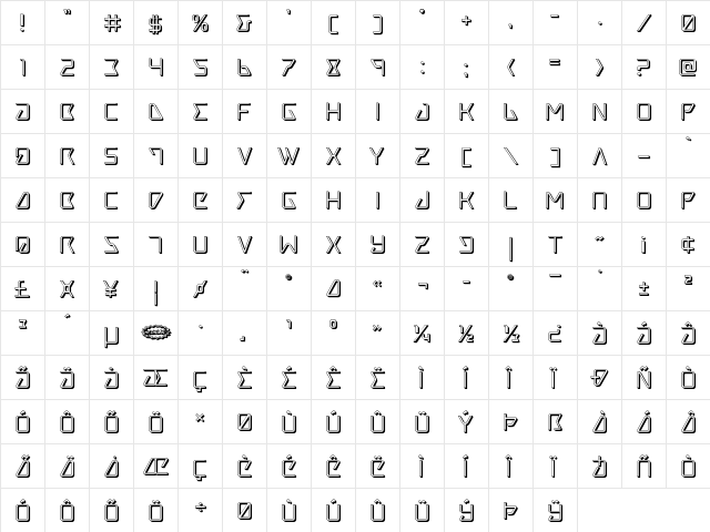 Tracer 3D Regular  glyph index