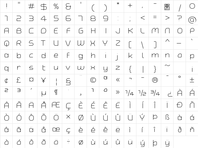 Typo Angular Rounded Light Demo Regular  glyph index
