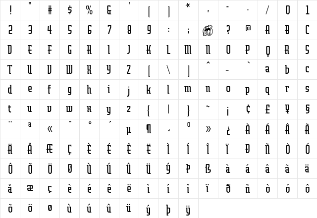 Airedale Bold  glyph index