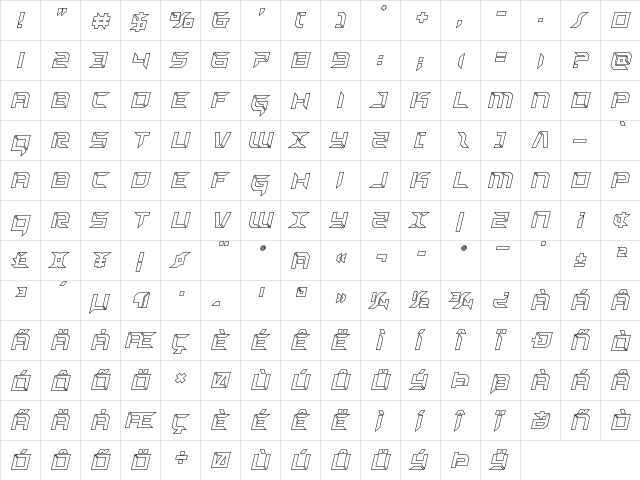 Zero Prime Outline Italic Outline Italic  glyph index