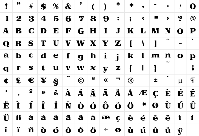 PriamosSerial-Heavy Regular  glyph index