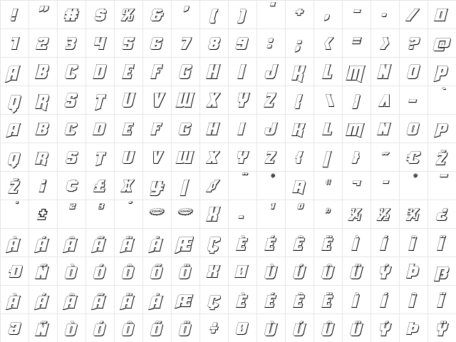 Union Gray 3D Italic Italic  glyph index