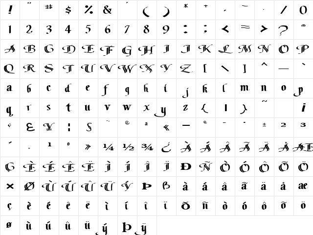 ClassicFont104 Regular  glyph index