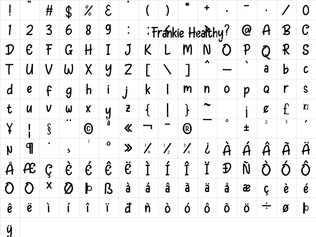 Frankie Healthy Regular  glyph index