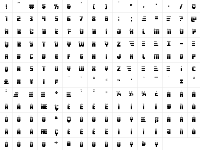 Army Rangers Half-Tone Regular  glyph index