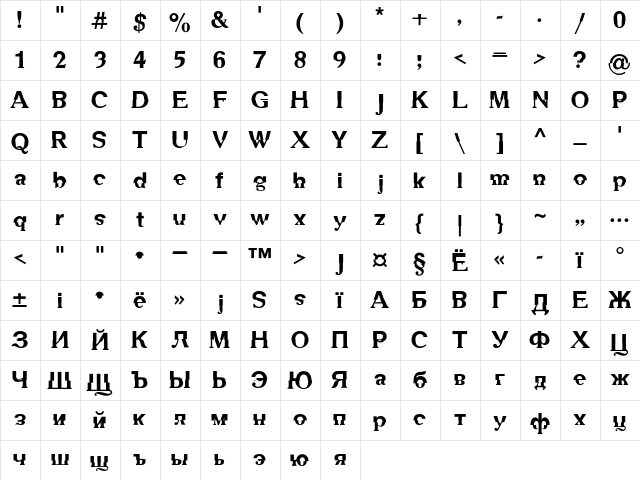 DS Mechanical Regular  glyph index