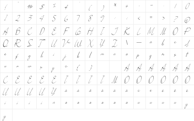 Rexland Regular  glyph index