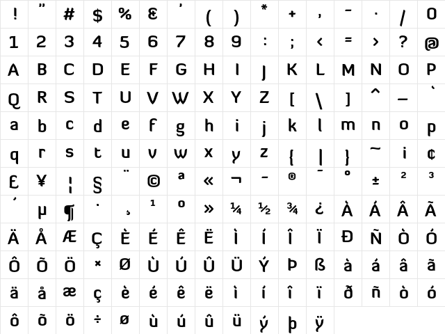 Diavlo Bold  glyph index