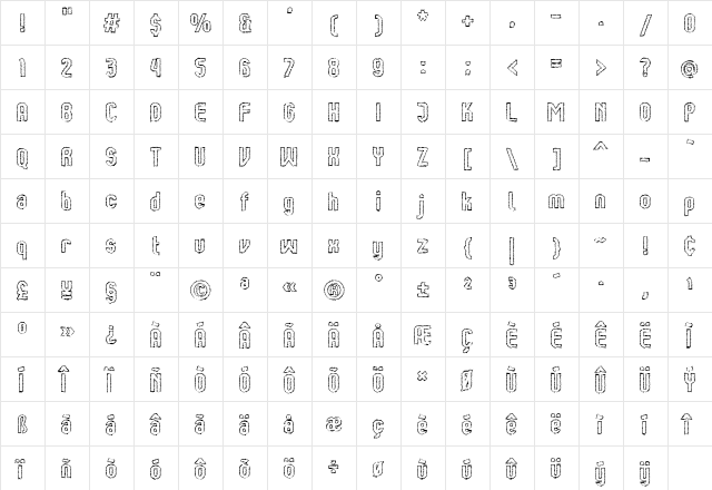 Kumba Scrawl Outline  glyph index